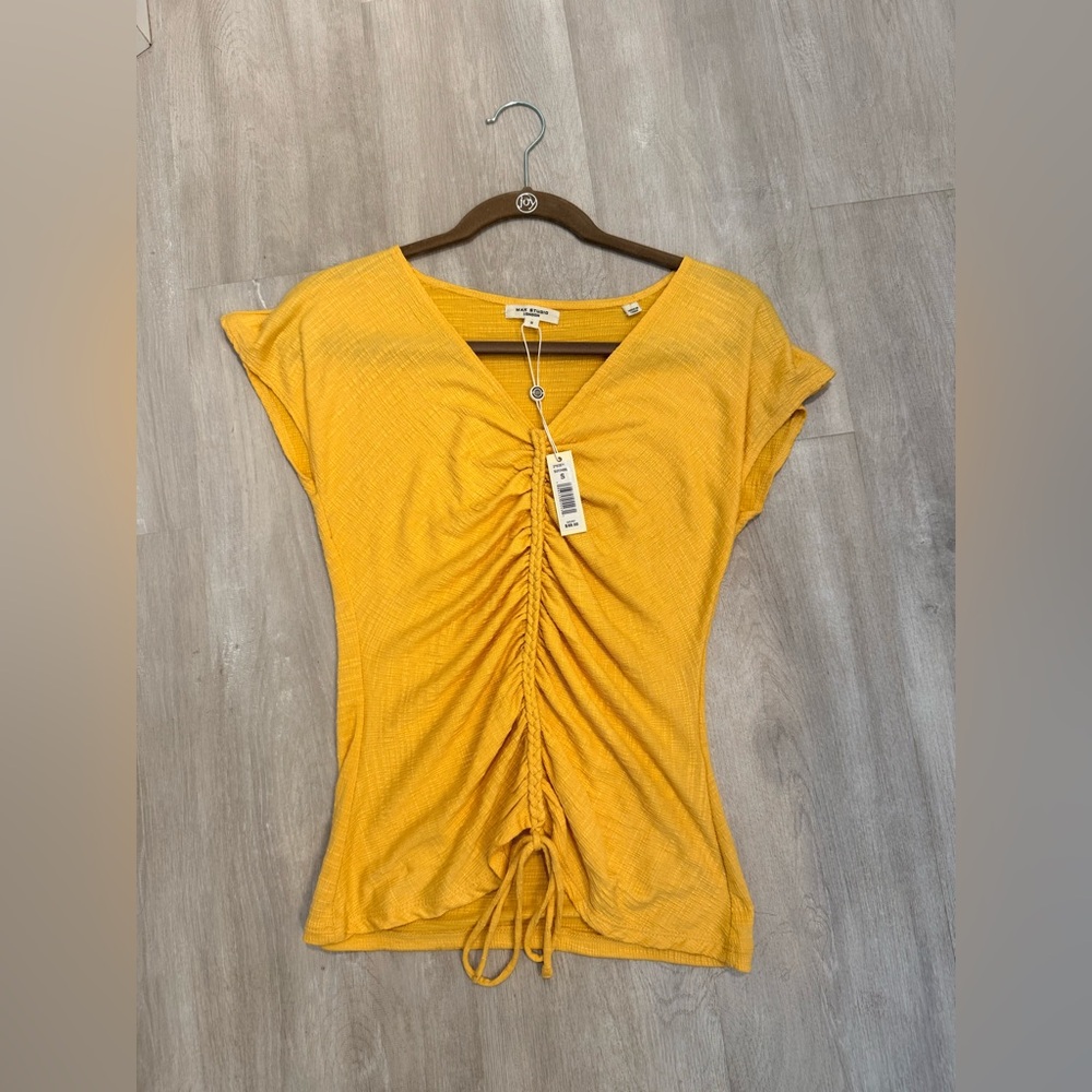 NWT Max Studio London Center Shirred Short Sleeve Shirt
